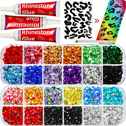 Rhinestone Glue Clear with Rhinestones for Crafts Clothing Clothes, Bedazzler kit with Rhinestones Flatback for Tumblers Fabric, Rainbow Colorful Flat Back Rhinestones Crystals Gems Rinestones - multicolored 1
