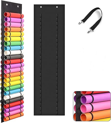 Vinyl Roll Holder with 48 Compartment Adjustable Size Vinyl Roll Organizer Vinyl Roll Rack Wall Mount/ Hanging Over The Door for Vinyl Sheets Wrapping Paper Heat Transfer Paper Design Drawings
