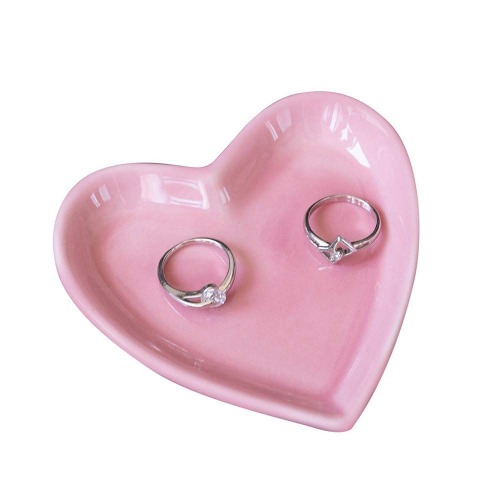 Meeshine Ceramic Jewelry Tray for Women Girls, Heart Shaped Jewelry Plate Ring Dish, Pink Trinket Dish for Jewelry, Ring Dish for Birthday Friends Daily Family(Pink) - Pink