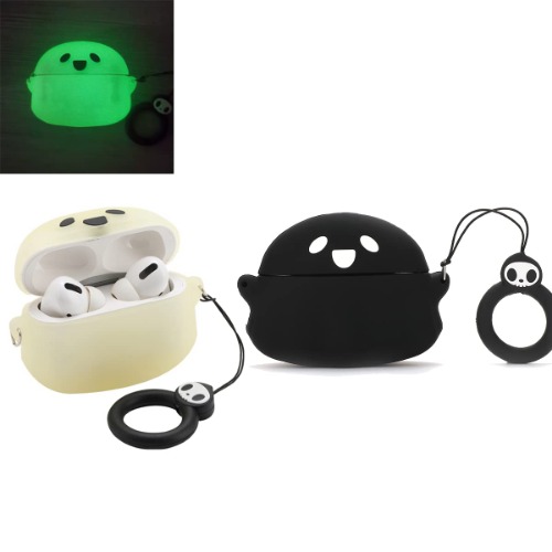 【2 Pack】 3D Black+White(Glow in The Dark) Ghost Case for Airpod Pro/Pro 2nd,3D Cartoon Cute Airpods Pro Case for Kids Girls Teens Boys,Fashion Kawaii Cool Soft Case for Airpod Pro 2019/Pro 2nd 2022 - Black Ghost+White Ghost
