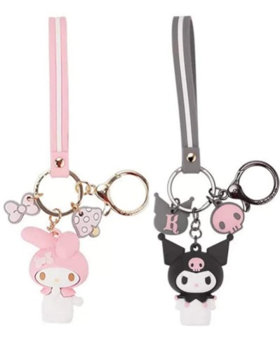 Cute Keychain Kawaii Anime Keychain, Hello Kitty, My Melody,Kuromi,Keroppi, Badtz-Maru, Cinnamoroll, Pompompurin - My Melody + Kuromi