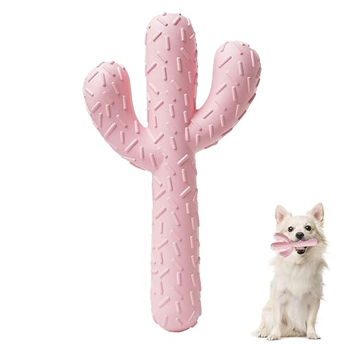 MewaJump Dog Chew Toys, Tough Rubber Dog Toys for Aggressive Chewers, Cactus Dog Toys for Training and Cleaning Teeth, Pink Cute Dog Toys for Medium/Large Dog - Pink