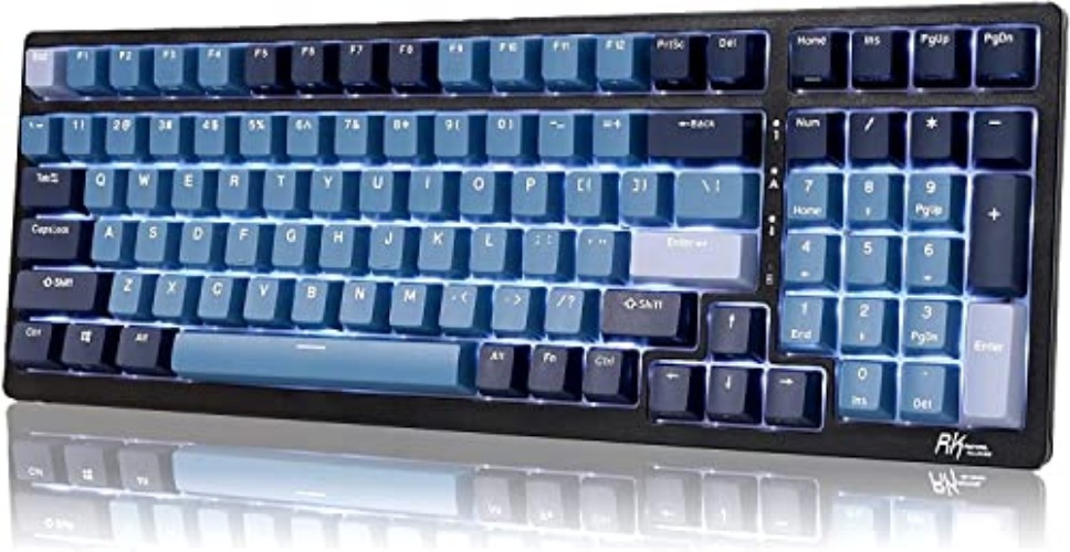 RK ROYAL KLUDGE RK98 Mechanical Gaming Keyboard Triple Mode 2.4G/BT5.1/USB-C 100 Keys Hot Swappable Linear Red Switches with Number Pad RGB Backlit 3750mAh Battery NKRO Keyboard Ergonomic Design - Hot Swap Red Switch - Blue