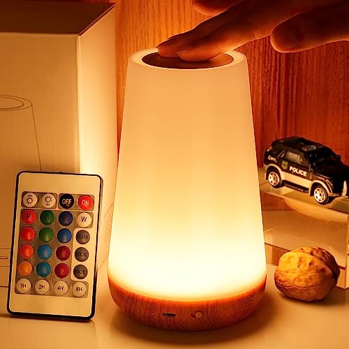 THAUSDAS Night Light, Dimmable Touch Lamp for Bedroom, Portable Table Bedside Lamp, 5 Brightness 13 RGB Colors, Night Lights for Baby Nursery Bathroom - Brown
