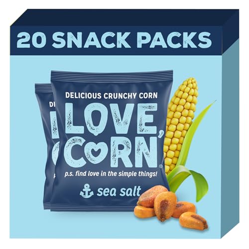 LOVE CORN Sea Salt 0.7oz x 20 Bags - Delicious Crunchy Corn - Healthy Family Snacks - Gluten Free, Kosher, NON-GMO - Alternative for Chips, Nuts, Crackers & Pretzels - Perfect for Charcuterie Boards - 0.7 Ounce (Pack of 20)