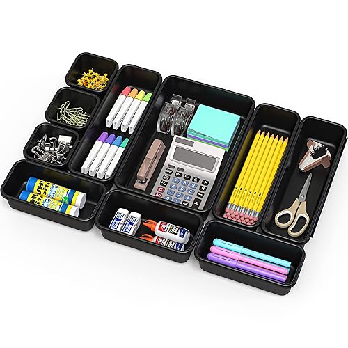 Simple Houseware Black Desk Drawer Organizer, 10 pack(3S, 3M, 3L, 1XL) - Pack of 10
