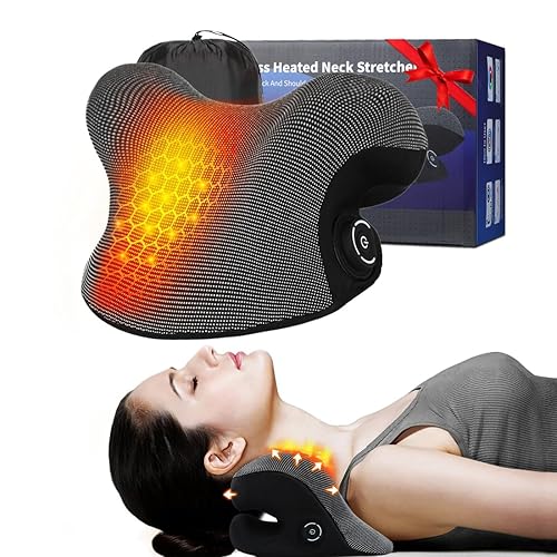 Wireless Heated Neck Stretcher for Pain Relief, Portable Cordless Neck Shoulder Cervical Traction Device with Graphene Heating Pad No Smell Magnetic Therapy Case Relaxer for TMJ Migraine Spine Alignme - Grey