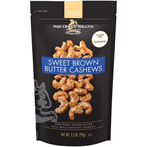 Squirrel Brand Sweet Brown Butter Cashews, 3.5 Ounces Resealable Bag, Gluten Free, Vegetarian - Sweet Brown Butter Cashews - 3.5 Ounce (Pack of 1)