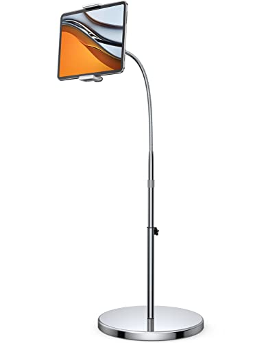 Lamicall Tablet Floor Stand Gooseneck Swivel Tablet Holder Mount with Adjustable Height & 10.6lb Stable Base, Compatible with iPad Mini Air Pro 12.9/9.7, Tab, Kindle, Surface Pro, Phones (4.7-13") - Silver