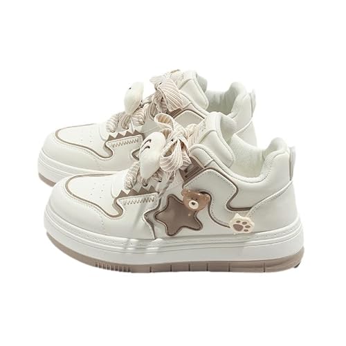 Star Shoes Walking Sneakers Women Big Head Y2K Aesthetic Cute Chunky Stars Gift Fish Bear Cat Charms Premium Fabric Padded Toe Comfort Insole Anti-Slip US4-8 - 8.5 - White