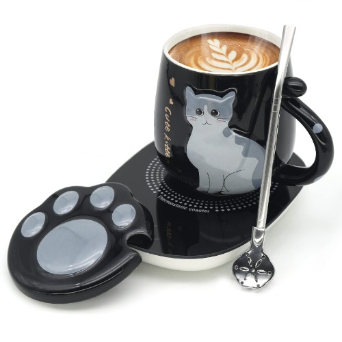 Cat Coffee Mug Warmer,Smart Coffee Mug Warmer,Cute Cat Paw Mug Set,Novelty Coffee Mugs Mug Warmer for Desk Auto Shut Off Coffee Warmer Plate for Coffee,Tea,Water,Milk, Birthday Gift Box Black - Black