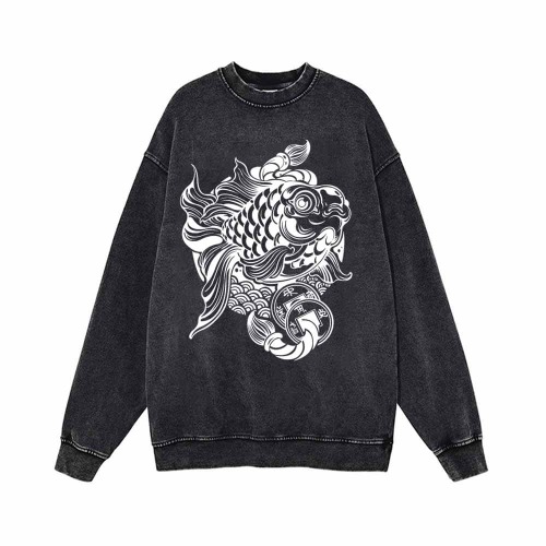 Flying Carp Copper Coins Vintage Washed Sweatshirt - Black / M (Bust 116 cm)