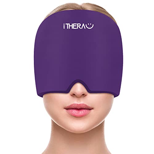 iTHERAU Migraine Relief Cap, Migraine Ice Head Wrap, Headache Ice Hat, Cold Therapy Headache Relief Cap for Migraine Eyes Mask Purple Headache Ice Pack for Puffy Eyes, Tension, Sinus & Stress Relief - Purple Pack of 1