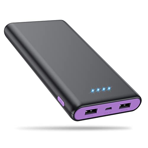 Portable Charger Power Bank 25800mAh, Ultra-High Capacity Fast Phone Charging with Newest Intelligent Controlling IC,2 USB Port External Cell Phone Battery Pack Compatible with iPhone,Android-Purple - Black-Purple