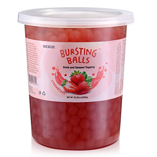 BREXONIC Boba Pearls Popping Bursting Boba, Tapioca Pearls For Bubble Tea (Strawberry , 2 LB 1 Pack) - Strawberry - 2 Pound (Pack of 1)
