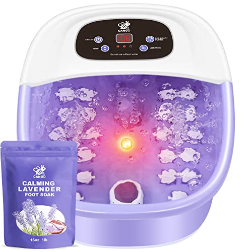 Foot Spa Bath Massager with Heat Bubbles and Vibration Massage and Jets, 16 OZ Calming Lavender Foot Soak Epsom Salt, CANGO Foot Soaker With Infrared Light, 22 Massage Rollers, Adjustable Temp -Purple - Purple