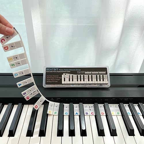BEATBIT Piano Notes Guide for Beginner, Removable Piano Keyboard Note Labels for Learning, 88-Key Full Size, Made of Silicone, No Need Stickers, Reusable and Comes with Box (Rainbow Colors） - Rainbow Colors