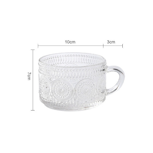 Embossed Glass Coffee Cup Collection - 301-400ml / Floral Plain Rim