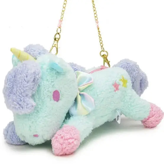 Adorable Plush Unicorn Purse for Pastel Fairy Kei Fashion - Blue
