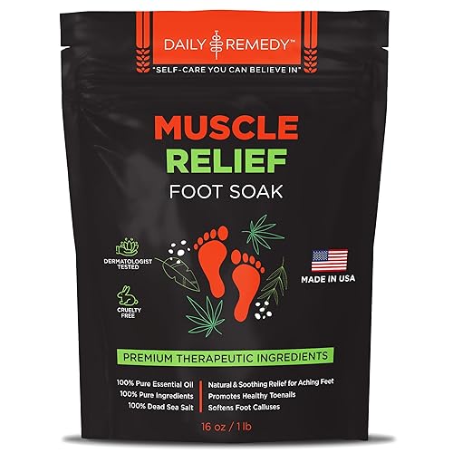 Muscle Relief Foot Soak with Epsom Salt, Made in USA, Soothe Foot Aches, Muscle Pain, Joint Soreness, Tired Feet, Softens Calluses and Helps Athletes Foot 1lbs - Muscle Relief - 1 Pound (Pack of 1)