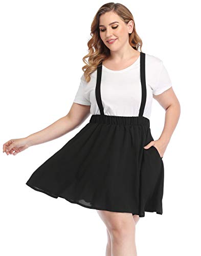 HDE Plus Size Suspender Skirt 1X-4X Elastic Waist Overall Pinafore Skater Skirts - 1X - Gothic Black