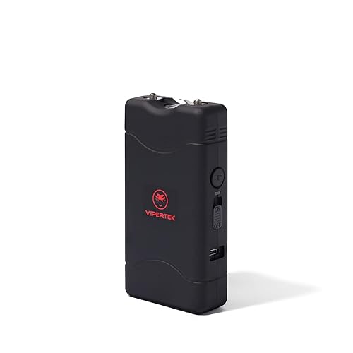 VIPERTEK VTS-880 Mini Stun Gun for Self Defense Rechargeable with LED Flashlight - BLACK
