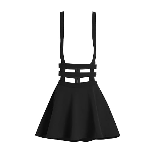 ZHANCHTONG Women's Elastic Waist Pleated Short Braces Skirt Mini Suspender Skirt - Medium - Black