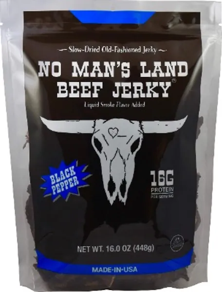 No Man’s Land BLACK PEPPER Beef Jerky High Protein Low Calorie Low Carb Beef Snack 16oz Bag