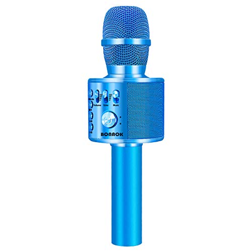 BONAOK Wireless Bluetooth Karaoke Microphone, 3-in-1 Portable Handheld Mic Speaker for All Smartphones,Gifts for Boys Kids Adults All Age Q37(Blue) - Blue