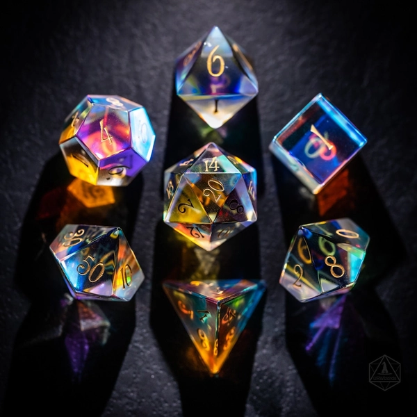 Full Set Dichroic Glass Polyhedral Dice Set Gemstone  Set  -  Dungeons and Dragons, RPG Game  MTG Game