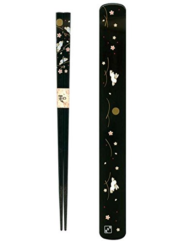 Ryu Mei 058016 Rabbit Japanese Chopstick Box and Set, Black - 9-5/8 inches