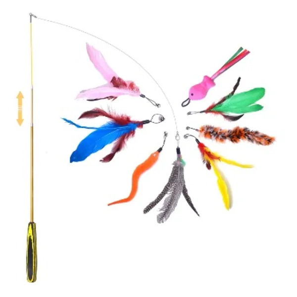 FYNIGO Cat Feather Toys,Interactive Cat Toys,Retractable Cat Teaser Wand with 8 Refills and 2 Spare Hook