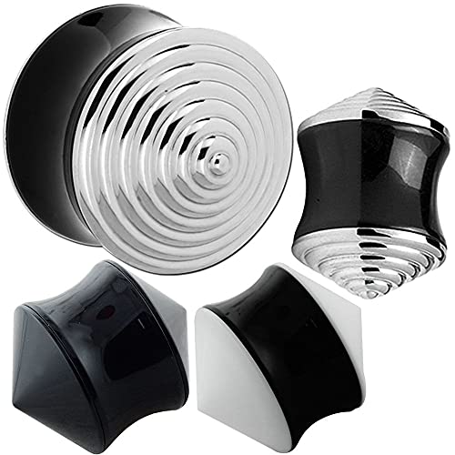 Acrylic Internally Threaded Screw fit Flesh Tunnel Double Flare with Stainless Steel Cone (8g 3mm to 3/4 inch 20mm)(1 Pair) - 4g = 5mm , Steel cone