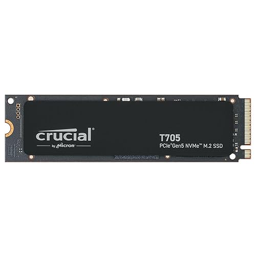 Crucial T705 4TB PCIe Gen5 NVMe M.2 SSD - Up to 14,100 MB/s - Game Ready - Internal Solid State Drive (PC) - +1mo Adobe CC - CT4000T705SSD3 - T705 without Heatsink - 4TB