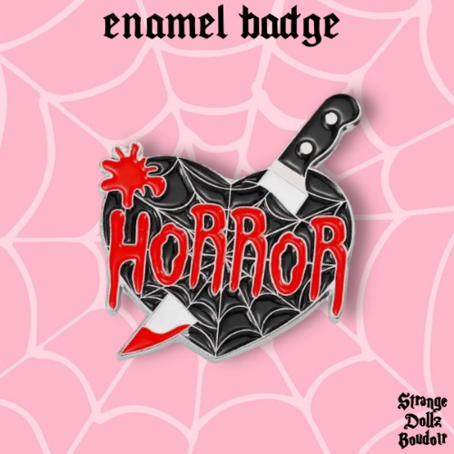 Horror Heart enamel badge pin, spiderweb, Halloween, Strange Dollz Boudoir