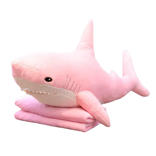Simulation Shark Doll Plush Toy Marine Animal Pillow Blanket Two-in-one Dual-use Cushion (Pink,23 inch) - 23 inch Pink