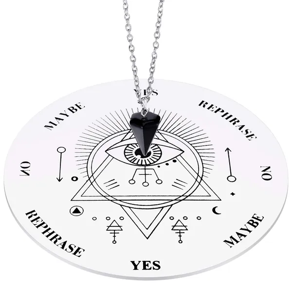 Wooden Pendulum Board Dowsing Divination Pendulum Witchcraft Altar Supplies with Crystal Necklace and Wooden Pendulum Board Metaphysical Message Board Kit, 6 Inch (White) - White