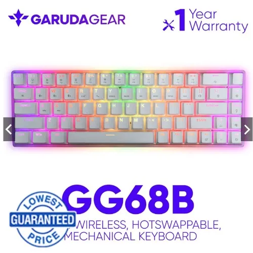GARUDA GEAR GG68B (ICE WHITE) Tri-Mode Wireless, Hot Swappable, 65% Mechanical Keyboard