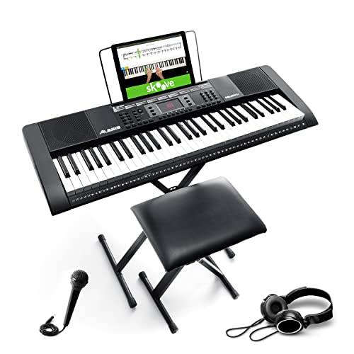 Alesis Melody 61 Key Keyboard Piano for Beginners with Speakers, Stand, Bench, Headphones, Microphone, Sheet Music Stand, 300 Sounds and Music Lessons - Keyboard Piano - Melody 61