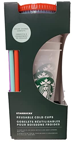 Starbucks Summer 2021 Color Changing Confetti Reusable Cold Cups Summer 24 oz, Set of 5