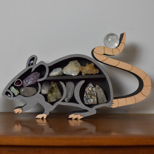 *Made To Order* Rat Wood Carving and Crystal Shelf | Gray