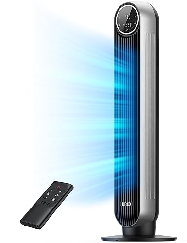 Dreo Tower Fan for Bedroom, 25ft/s Velocity Quiet Floor Fan, 90° Oscillating Fans for Indoors with 4 Speeds, 4 Modes, 8H Timer, Standing Fans, Bladeless Fan, Silver, Nomad One (DR-HTF007) - Silver - Tower Fan