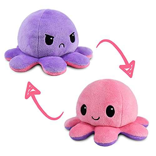 TeeTurtle - The Original Reversible Octopus Plushie - Pink + Purple - Cute Sensory Fidget Stuffed Animals That Show Your Mood 4 inch - Light Pink + Light Purple