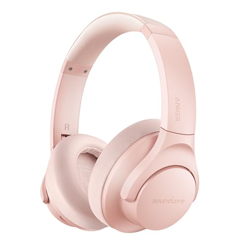 Soundcore Anker Life Q20 Hybrid Active Noise Cancelling Headphones, Wireless Over Ear Bluetooth Headphones, 60H Playtime, Hi-Res Audio, Deep Bass, Memory Foam Ear Cups, for Travel, Home Office - Pink