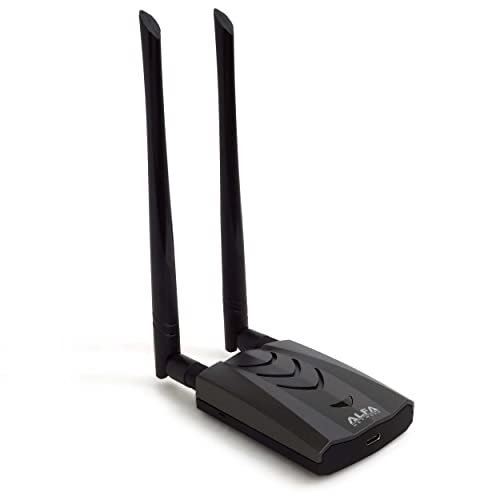 Alfa Long-Range Dual-Band AC1200 Wireless USB 3.0 Type-C Wi-Fi Adapter w/2x 5dBi External Antennas – 2.4GHz 300Mbps/5GHz 867Mbps – 802.11ac & A, B, G, N