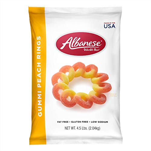 Albanese World's Best Gummi Peach Rings, 4.5lbs of Easter Candy, Great Easter Basket Stuffers - Peach Rings - 4.5 Pound (Pack of 1)