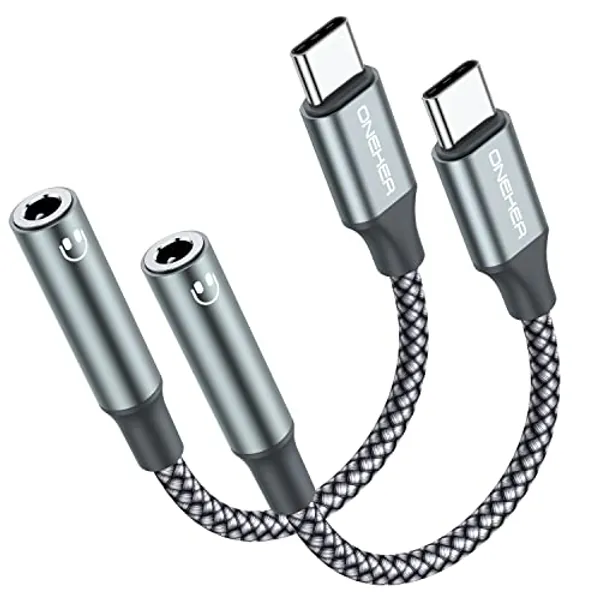 OneKer USB Type C to 3.5mm Headphone Jack Adapter, (2-Pack) USB C to Aux Female Audio Dongle Cable Cord Compatible with iPhone 15/15 Pro/15 Plus/15 Pro Max,iPad Pro,MacBook, Samsung Galaxy S24 S23 S22
