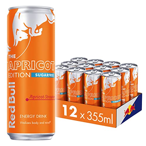Red Bull Energy Drink Sugar Free Apricot Edition 355 ml x12 - Apricot-Strawberry - 335 ml (Pack of 12)