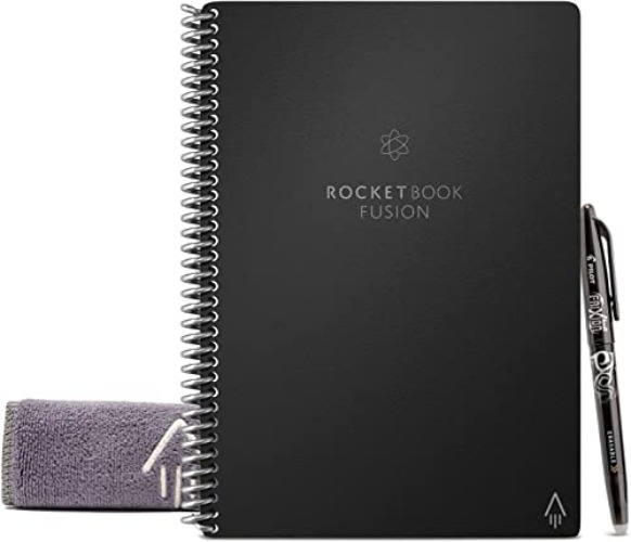 Rocketbook Fusion Reusable Digital Notebook - Smart Notepad A5 Black, 7 Styles, To Do List, Daily Journal, Weekly & Monthly Planner, with Frixion Erasable Pen, Office Gadget Reduces Paper Waste - Black - Executive A5