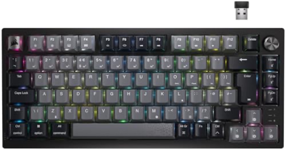 CORSAIR K65 PLUS WIRELESS 75% RGB Hot-Swappable Mechanical Gaming Keyboard – Pre-Lubricated CORSAIR MLX Red Linear Switches – Top Mounted – Dual-Layer Sound Dampening – PBT Keycaps – QWERTY UK – Black - Linear